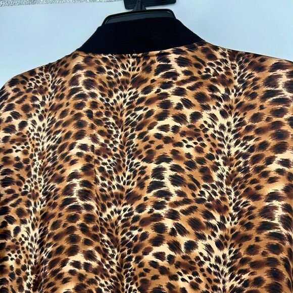 New York City Design Co Silk Satin Leopard Print Jacket Zip Up Brown Size 1X - Picture 7 of 9